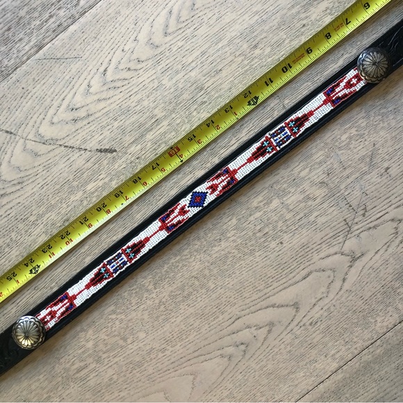 Vintage Tooled Embossed Beaded Leather Belt - Picture 10 of 10